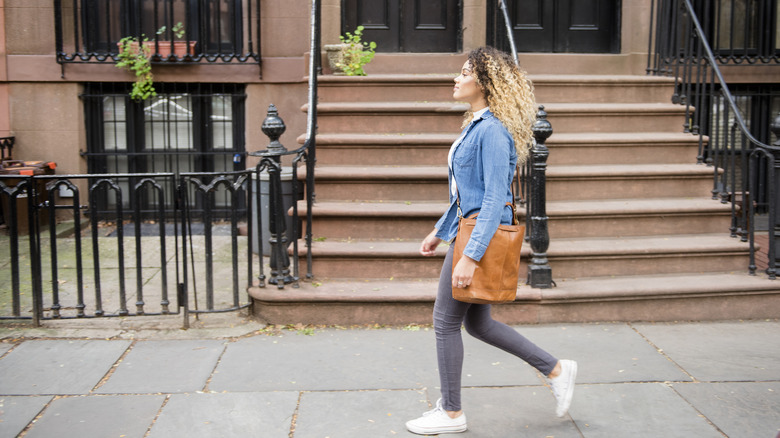 Walking along the street