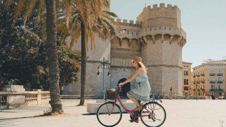 woman on bike in Valencia 