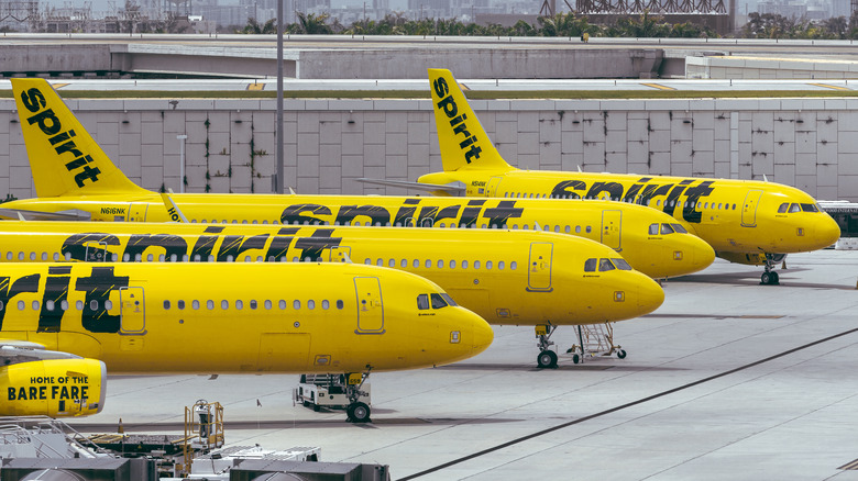 Spirit airlines planes on runway