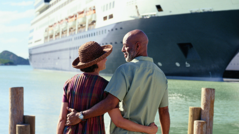 Couple about to board a cruise ship