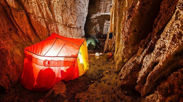 Expedition team in cave