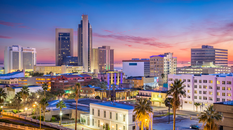downtown Corpus Christi at dusk