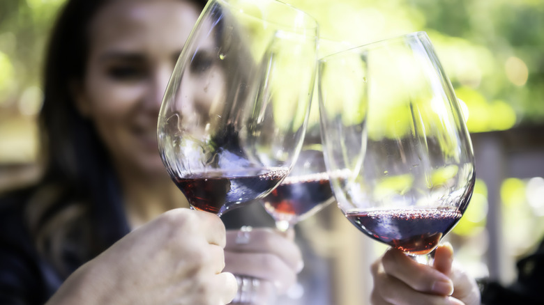 Friends toasting wine glasses