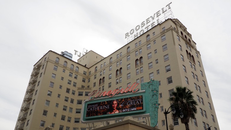 the Hollywood Roosevelt Hotel on a dreary day