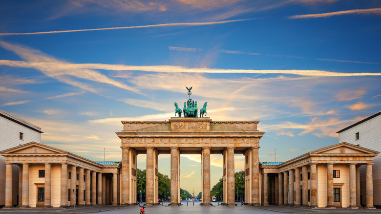 The Brandenburg Gate in Berlin with blue skies