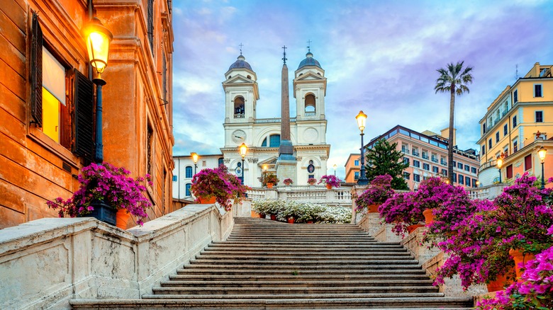 Looking up the Spanish Steps in Rome, Italy