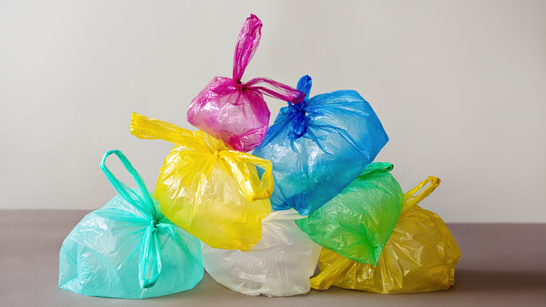 a stack of colorful plastic bags