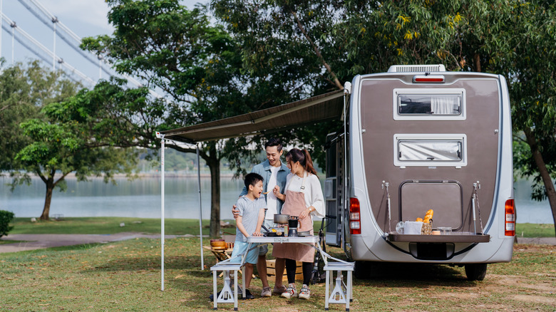 Family having a picnic at RV park