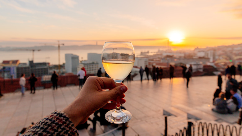 Glass of wine at sunset