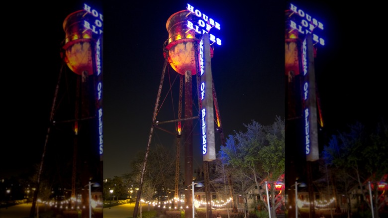 House of Blues water tower at night
