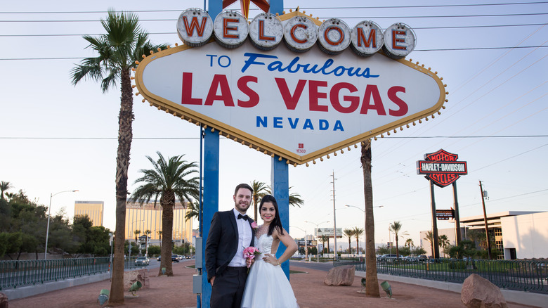 couple married at Las Vegas sign