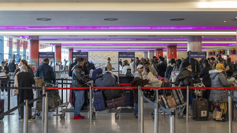 Line of passengers at Heathrow