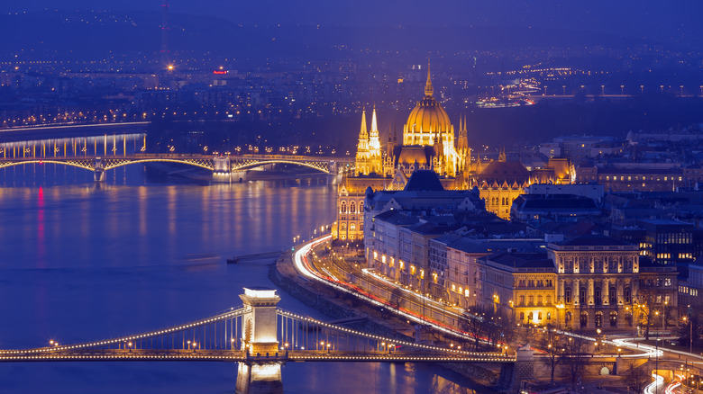 Panoramic nighttime view of Budapest