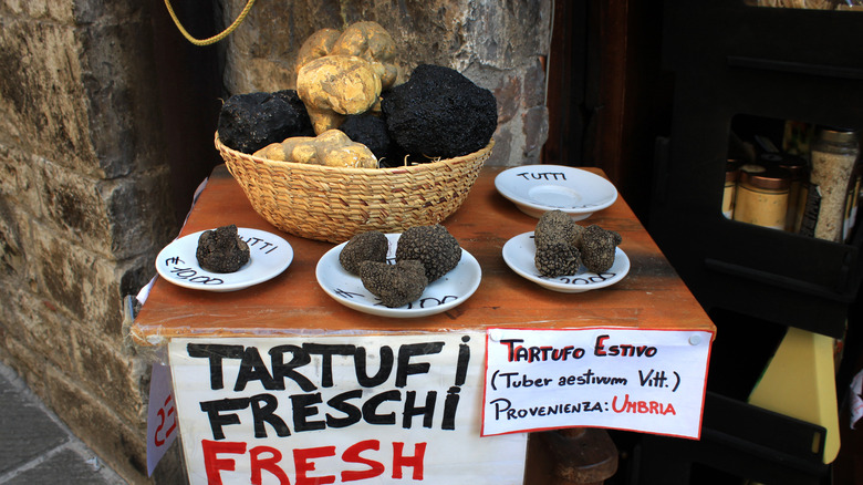 Fresh truffles on display in Umbria
