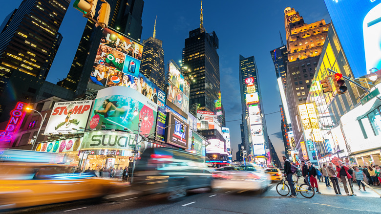 Traffic driving through Times Square