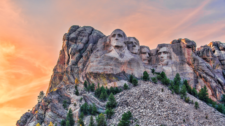 Orange skies over Mount Rushmore