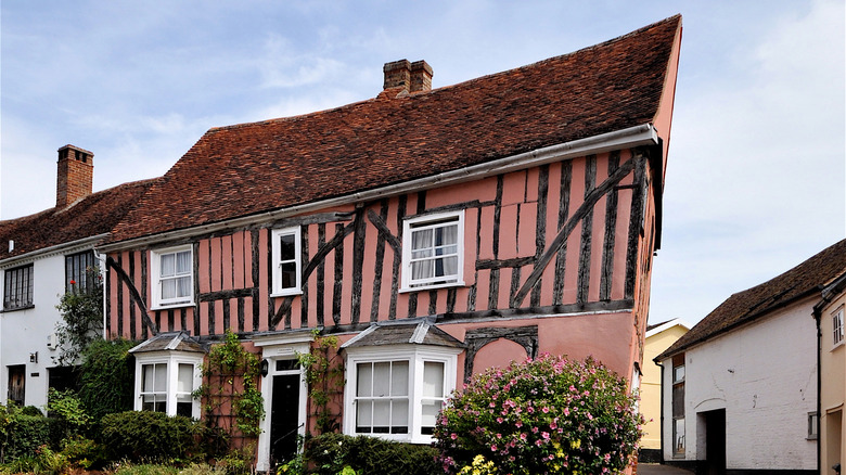 Crooked pink house Lavenham UK