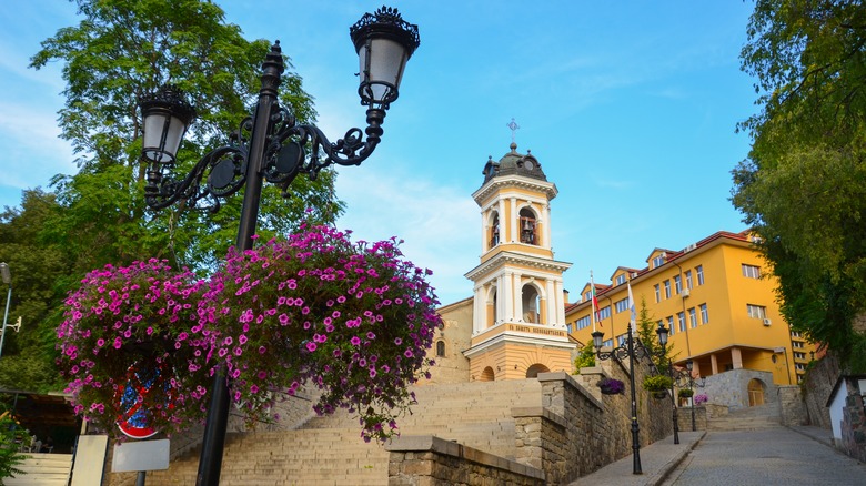 Flowers and church in Plovdiv