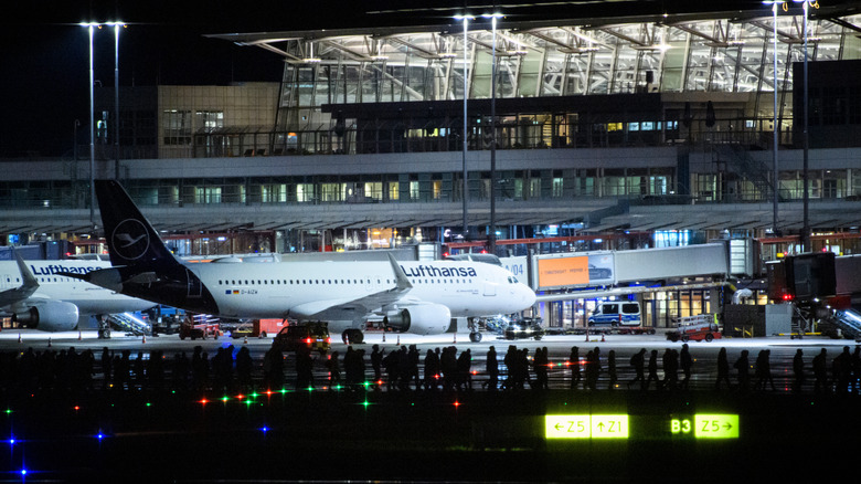 Hamburg Airport tarmac at night