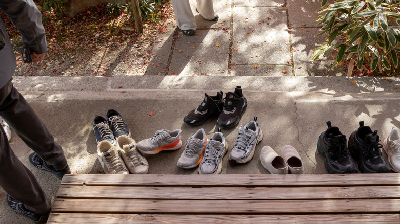 Row of shoes outside a Japanese home