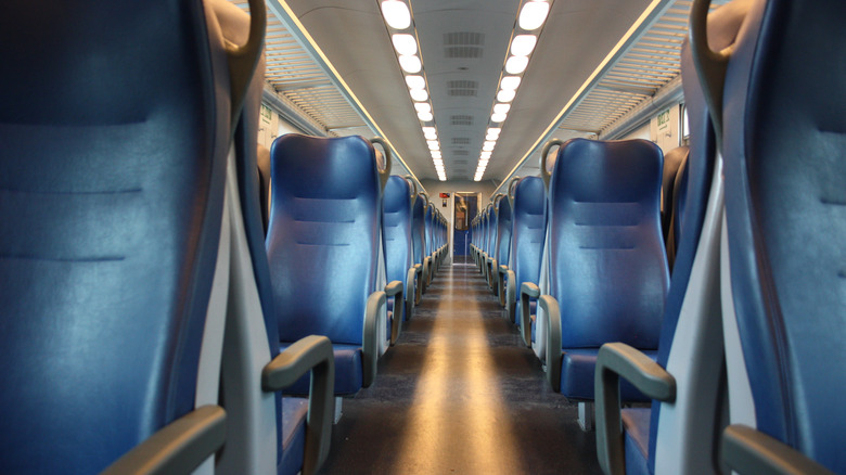 blue train seats in car