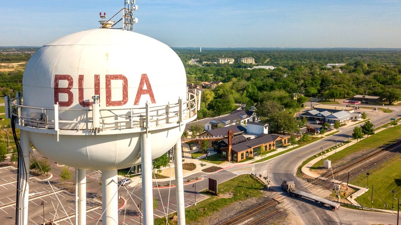 Buda, TX water tower and town