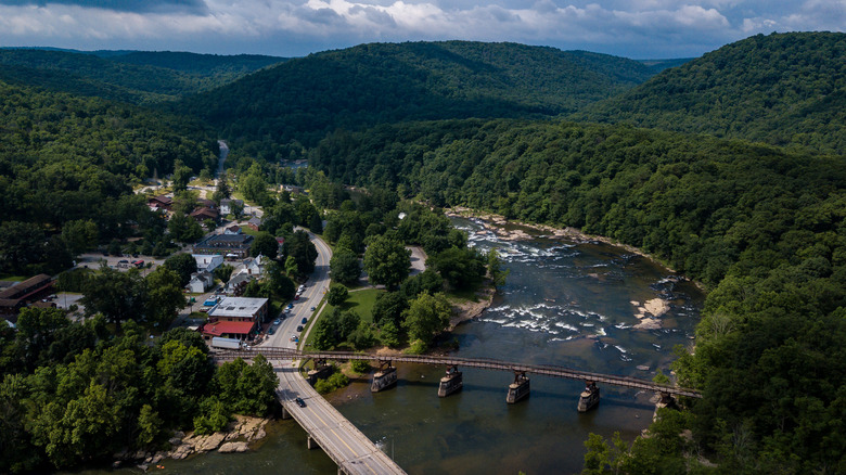 An aerial view of central Ohiopyle