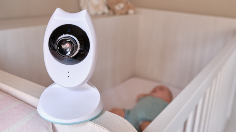 Baby monitor on a crib