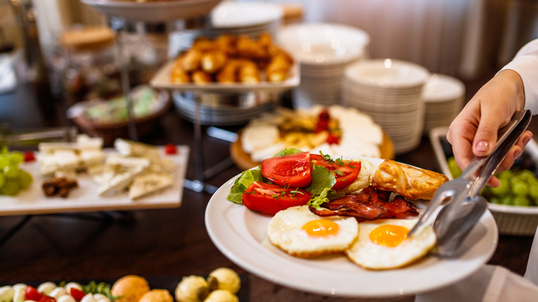 Hotel buffet breakfast fried eggs