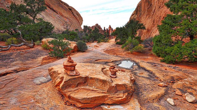 Rock cairns in a canyon