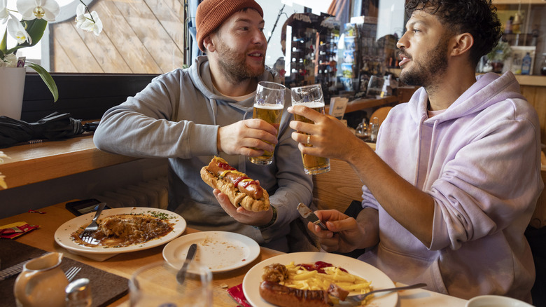 Travelers enjoying lunch and beer in Germany
