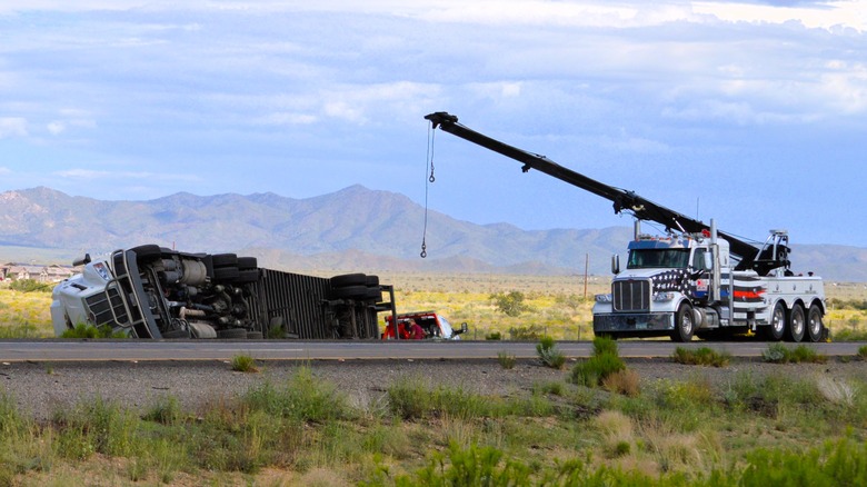 Overturned truck on roadside