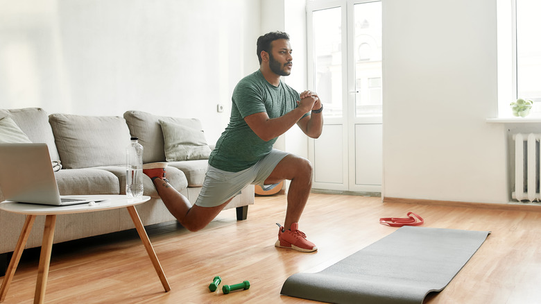 Man working out at home