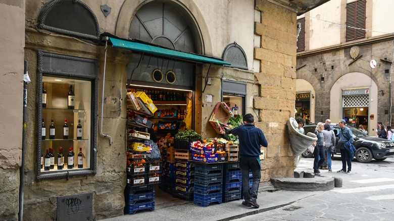 grocery store front with produce