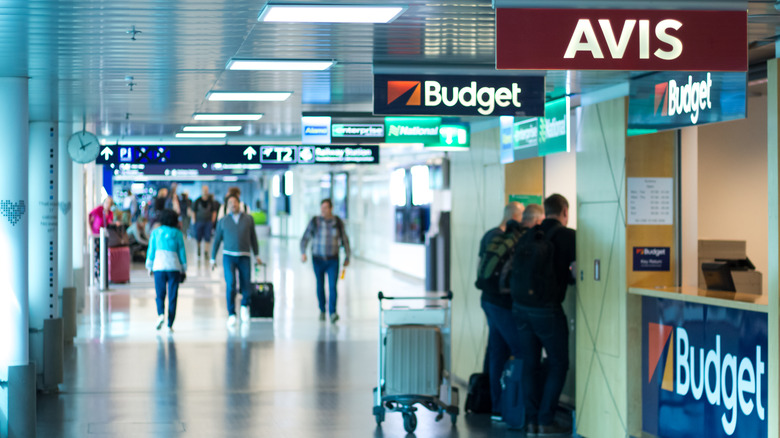 Rental car agency desks at airport