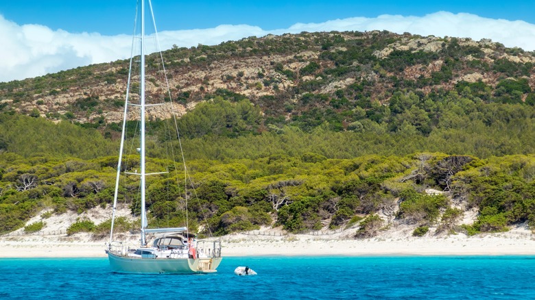 Boat on the water near Saleccia Beach in Corsica