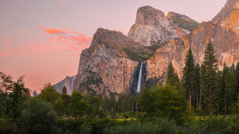 Yosemite waterfall at sunset