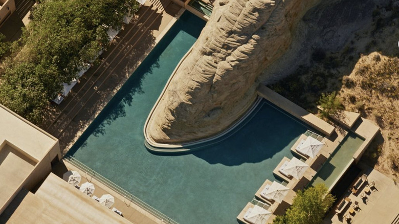 Amangiri's main pool, built around a rock formation.