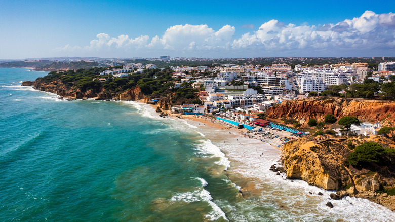 Aerial view of the beach in Albufeira, Portugal