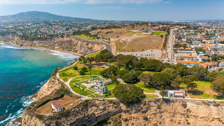 Aerial of San Pedro and lighthouse