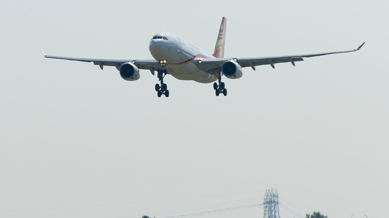 Plane with landing gear down