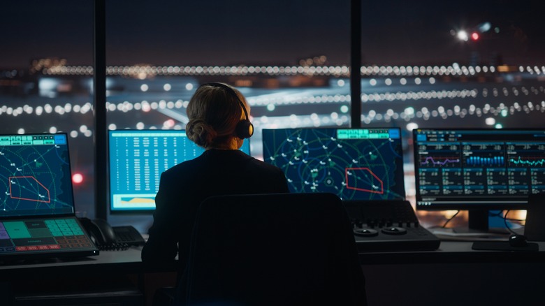 Air traffic controller working