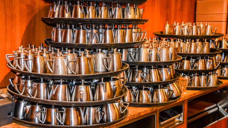 Stacked stainless steel teapots