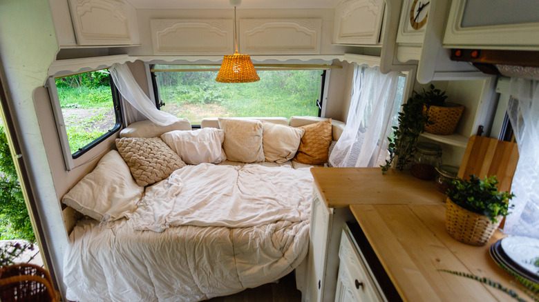 A cozy RV with pillows