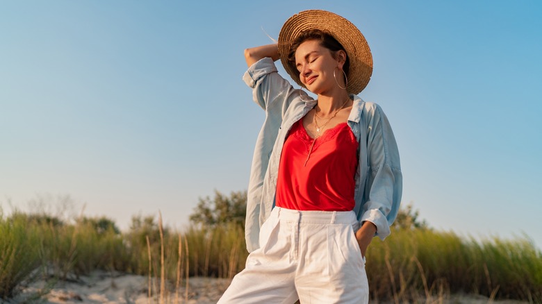 Woman wearing layered clothes