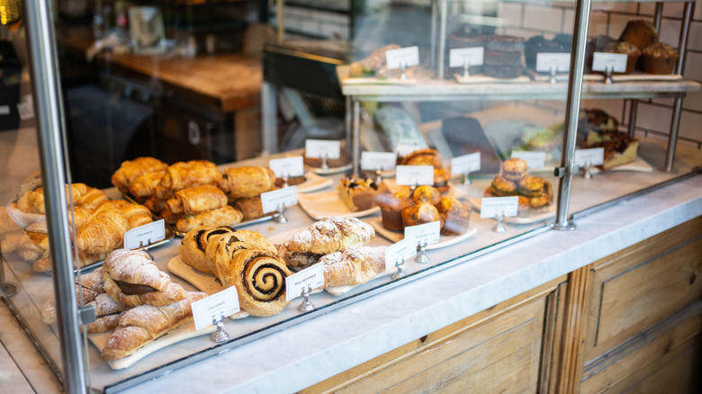 Variety of baked goods displayed in a bakery