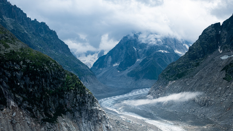 The Mer de Glace Glacier near Mont Blanc in the French Alps