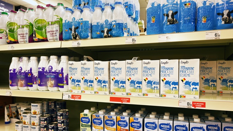 UHT milk in Belgian supermarket