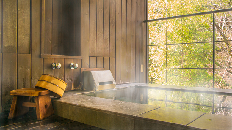 steam rising from Japanese onsen