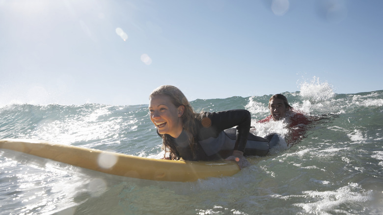 Women on a surfboard